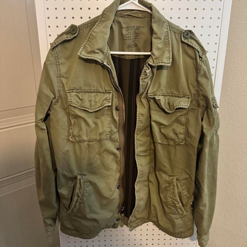 American Eagle Olive Military Field Jacket Large Utility Y2K Army Gorpcore